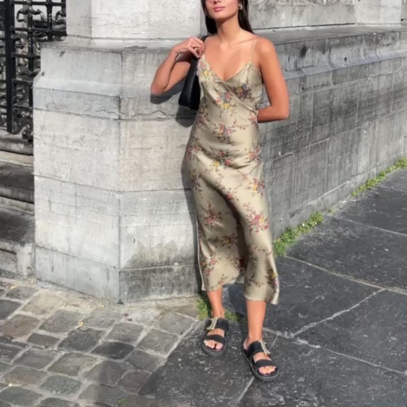 Rouje Paris Diane Dress in Satin Tapisserie Kaki Size EU 34 - Picture 7 of 16